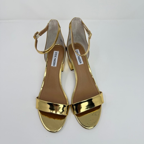 Steve Madden Irenee Metallic Gold 2-Inch Block Heel Ankle-Strap Sandals Size 9.5 - Picture 3 of 15